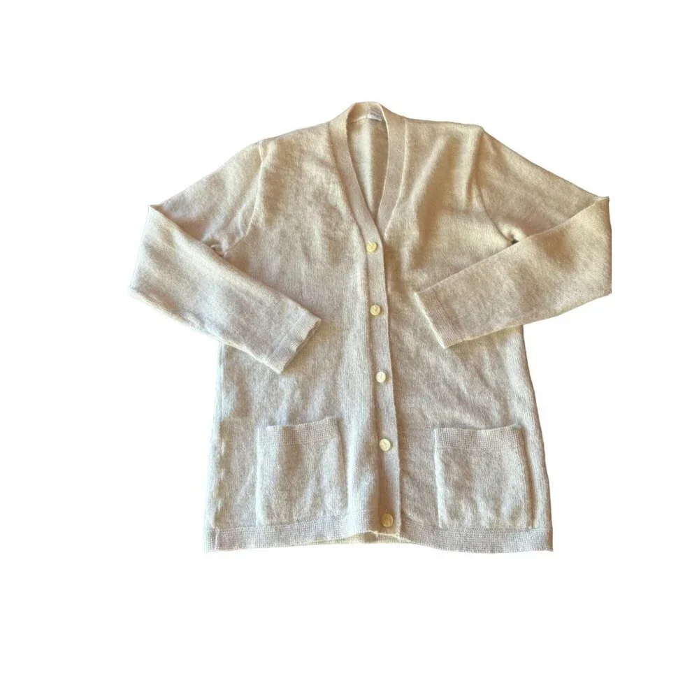 Anibal Baltra‎ Cream Alpaca Cardigan Sweater Size Medium